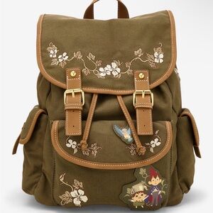 New Over The Garden Wall Olive Floral Embroidered Backpack